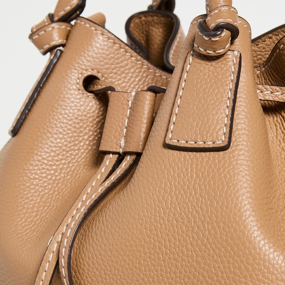 Tory Burch Mcgraw Bucket Drawstring Leather Satchel In Tiramisu - Picture 3 of 8